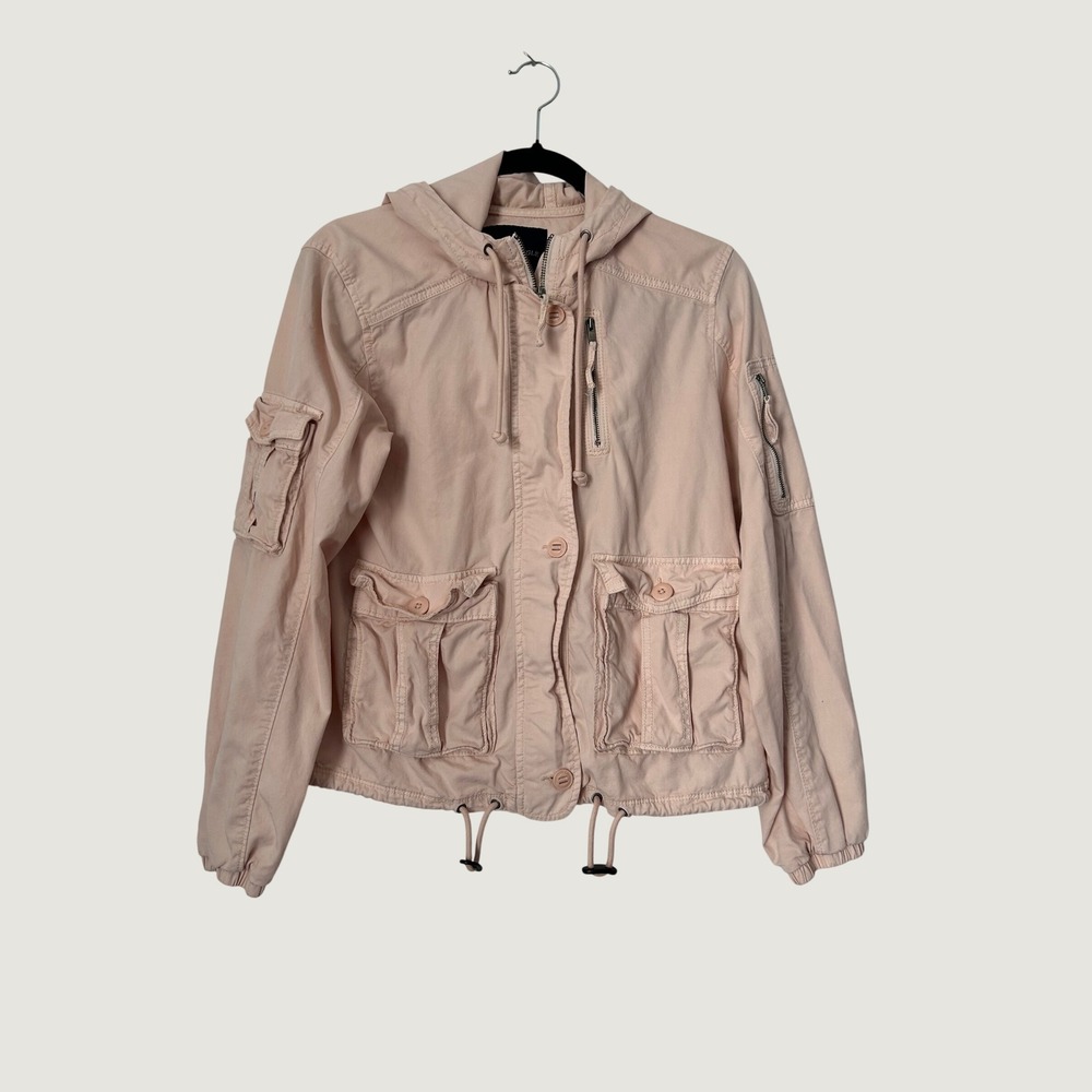 American Eagle Utility Jacket Women Small Pink Hooded Cargo Gorpcore Soft Girl